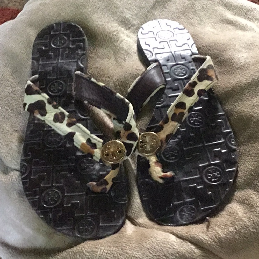 Tory Burch calf hair flip flops